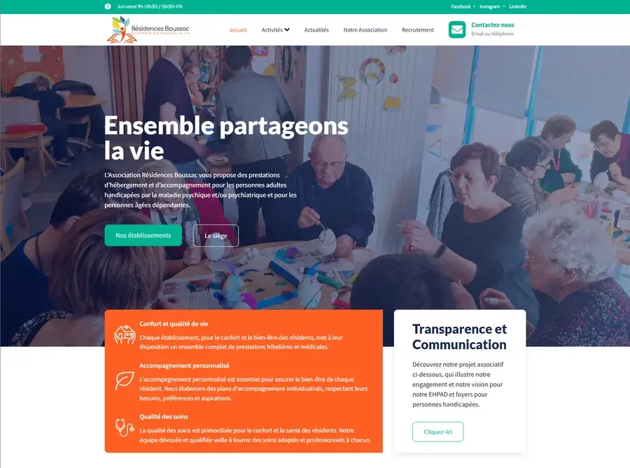 Le site de Résidences Boussac après la refonte