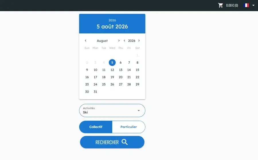 L'ancien module de réservation de l'ESF Amnéville : un calendrier isolé au milieu d'une page vide